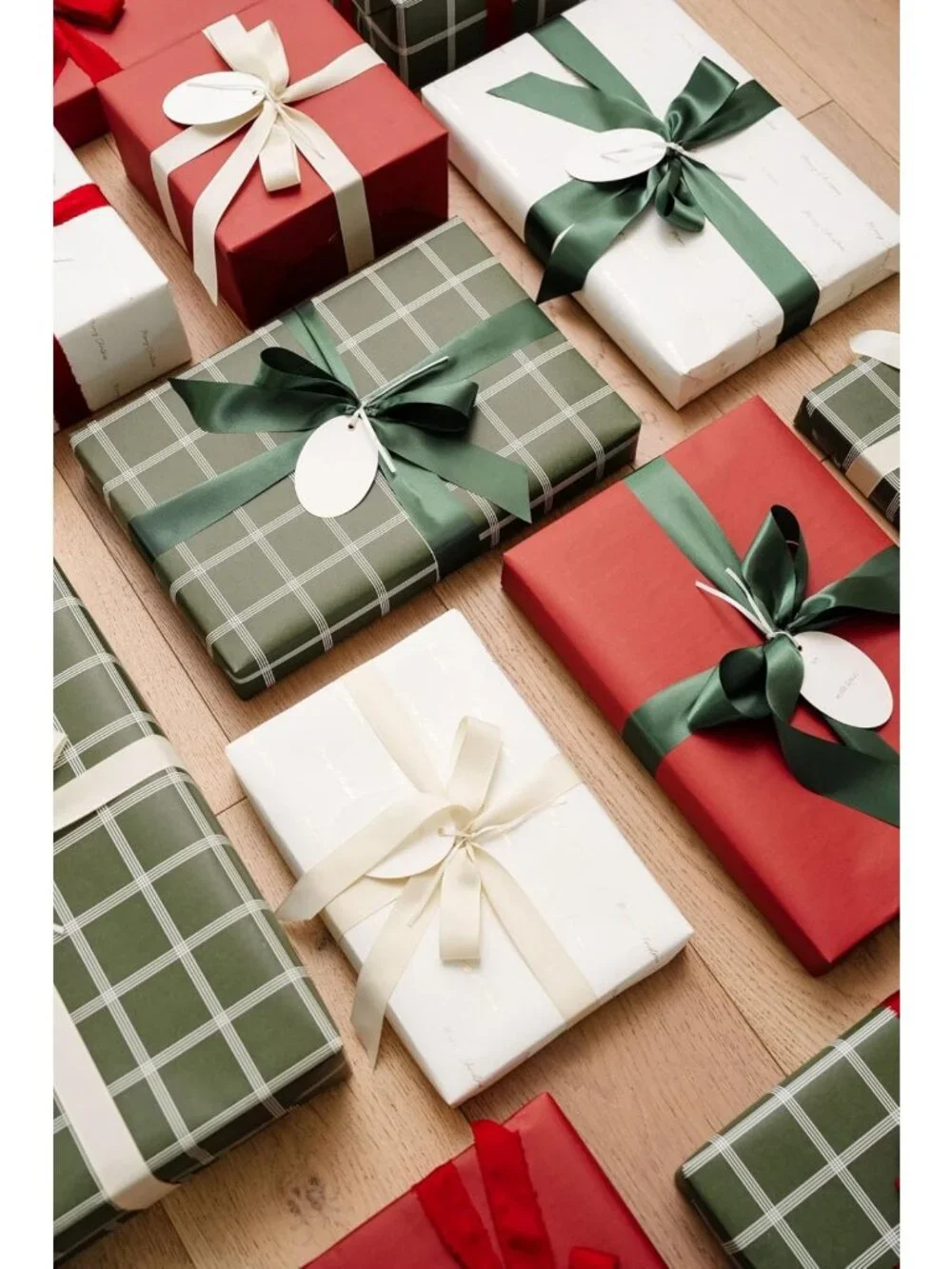 Premium Matte Christmas Wrapping Paper Roll, Gold-Foil Plaid Design, 30